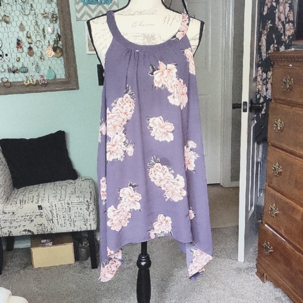 Torrid Deep Purple Floral Tank With Shark Hem. Pk Bx